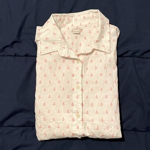 ⭐️(3/$10) J. Crew White/Pink Anchor Button Up